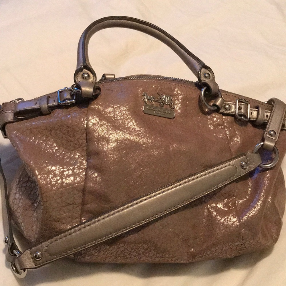 Coach Metallic Taupe Leather Shoulder Bag